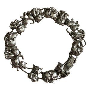 Silvertone Cat Slider Charm Bracelet